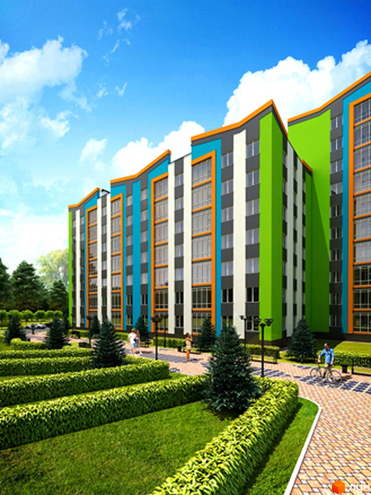 Житловий комплекс Єсенін 2 – це яскрава новобудова з різнокольоровими фасадами та акуратними зеленими зонами, що створюють комфортне середовище для життя.