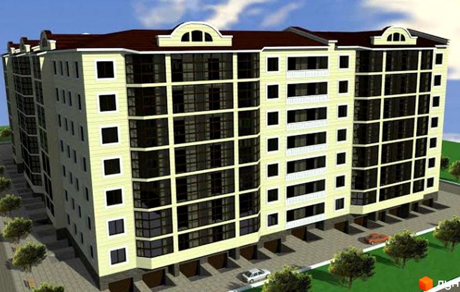 Зовнішній вигляд багатоповерхового житлового комплексу Європейський з великими вікнами та балконами. На прибудинковій території видно дерева та припарковані автомобілі.