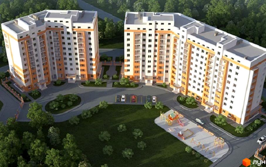 Житловий комплекс Морський (Южне) - сучасна новобудова з оранжевими та білими фасадами. На прибудинковій території розташовані дитячий майданчик та парковка.