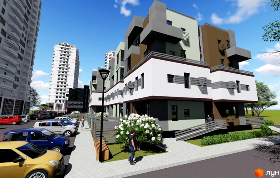 Житловий комплекс Smart - це сучасна новобудова з багатоповерховими будинками та малоповерховими секціями. Територія комплексу озеленена, з пішохідними доріжками та місцями для відпочинку.