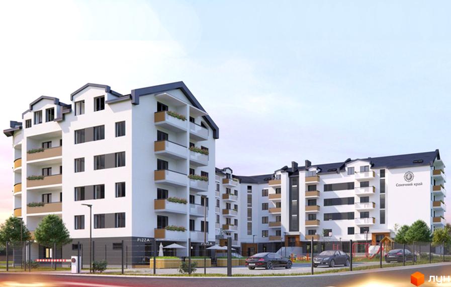 Житловий комплекс Сонячний край - сучасна новобудова з балконами та прибудинковою територією з дитячим майданчиком та паркуванням.