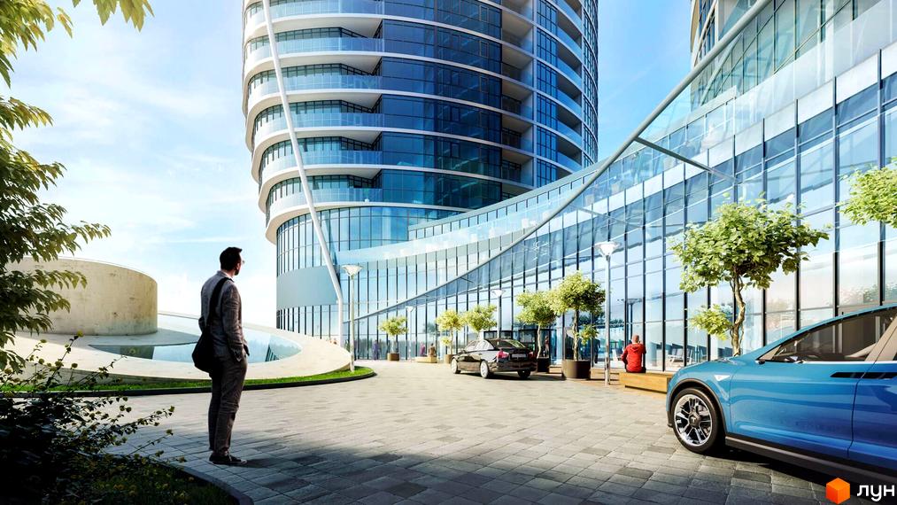 Taryan Towers - житловий комплекс з футуристичною архітектурою та просторою прибудинковою територією з зеленими насадженнями та зонами відпочинку.