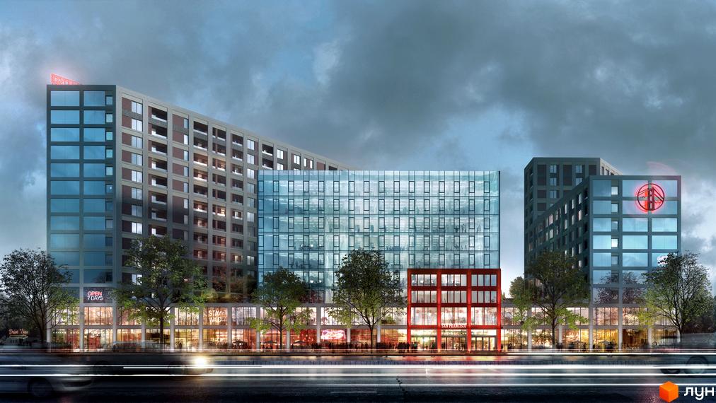 Житловий комплекс San Francisco Creative House – це сучасна архітектура з фасадами, що поєднують скло та цеглу. На першому поверсі розташовані комерційні приміщення з великими вікнами, а перед комплексом висаджені дерева.