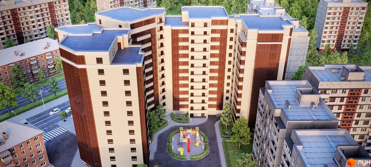 Житловий комплекс Pirogovsky - це сучасна новобудова з цегляним фасадом та великими вікнами. На території комплексу розташований дитячий майданчик.