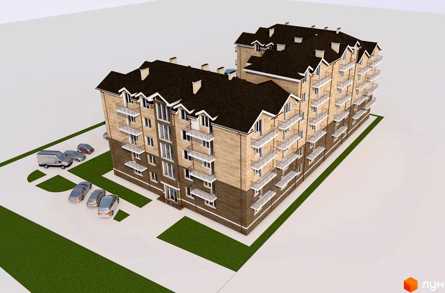 Житловий комплекс Лондон - це цегляна новобудова з балконами та дахом, що має багатоскатну форму. На прибудинковій території розташовані паркувальні місця та зелені насадження.