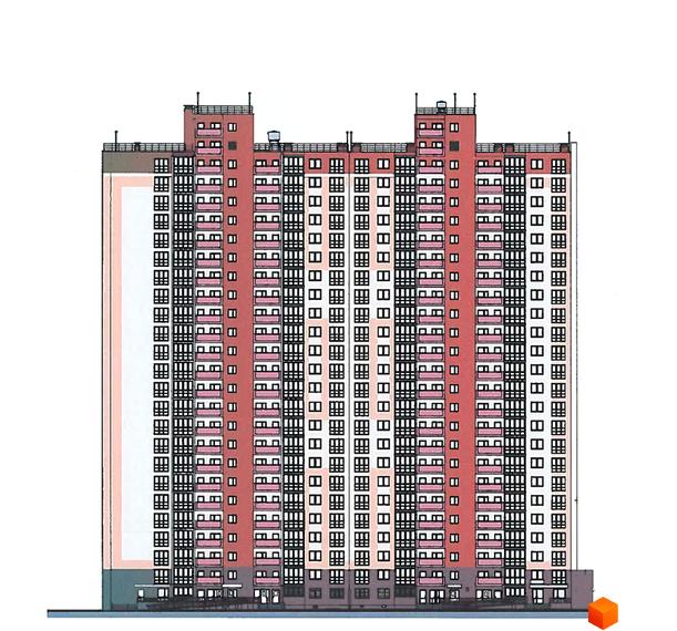 Фасад житлового комплексу Еврика з численними балконами та вікнами, виконаний у світлих тонах. Будинок має багатоповерхову структуру з виступаючими елементами.