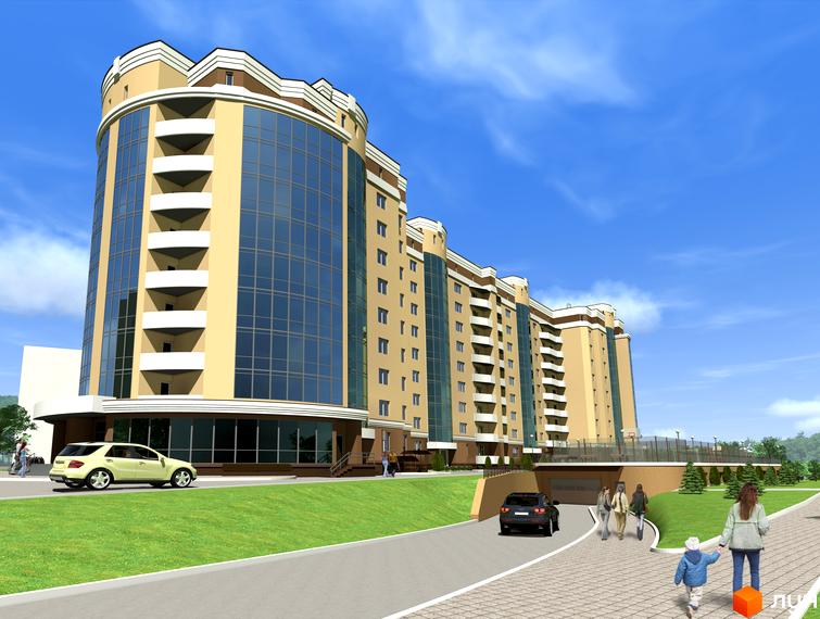 Житловий комплекс Europa Haus - це сучасна новобудова з вигнутим фасадом, великими вікнами та балконами. Територія навколо комплексу озеленена, є підземний паркінг.