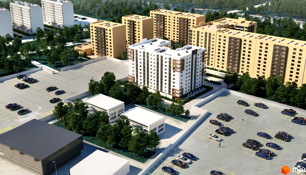 Житловий комплекс Олімпійський 2: багатоповерхові житлові будинки білого та бежевого кольорів, з парковками та зеленими деревами.