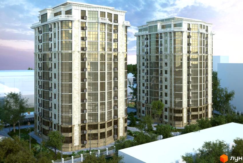 Житловий комплекс Двадцять четверта Перлина - це двосекційна 10-поверхова новобудова з великою кількістю скління та балконами. Територія навколо будинку озеленена деревами та облаштована доріжками.