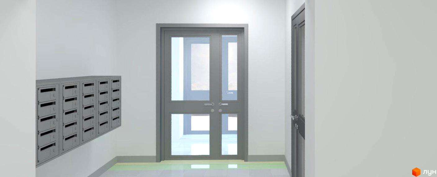Житловий комплекс Харківський: вхідна група з поштовими скриньками та дверима. Огляд новобудови.