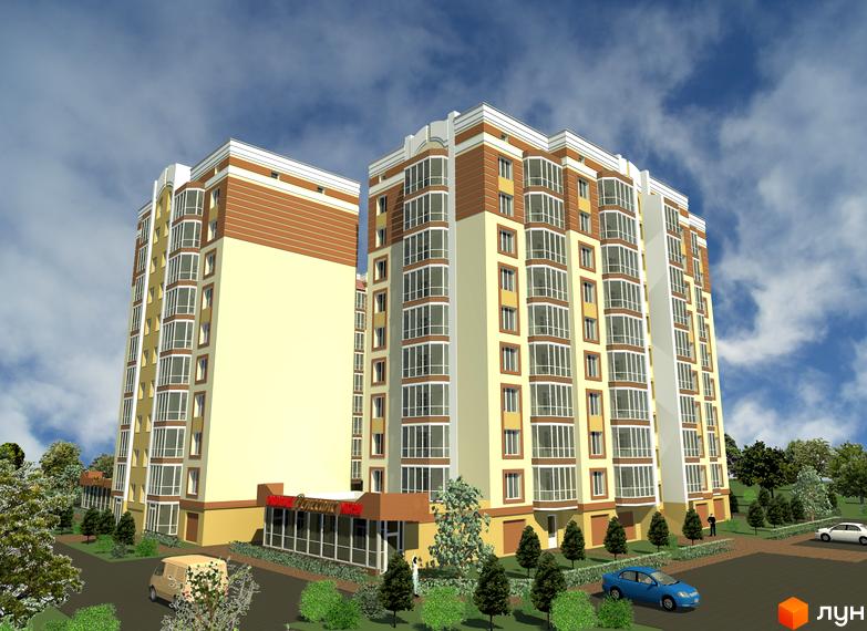 Житловий комплекс Прованс - це сучасна новобудова з великою кількістю вікон та балконів, розташована серед зелених насаджень та з доглянутою прибудинковою територією.