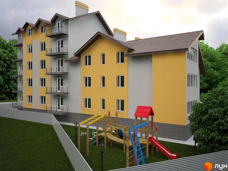 Житловий комплекс Європейський двір – це п'ятиповерхова новобудова з жовто-сірим фасадом та балконами. Біля будинку розташований дитячий майданчик з гірками та гойдалками.