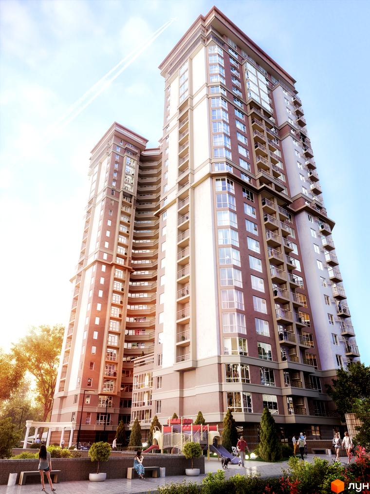 Житловий комплекс Adamant - це висотні будинки з балконами та великими вікнами. На прибудинковій території є дитячий майданчик та зони для відпочинку.