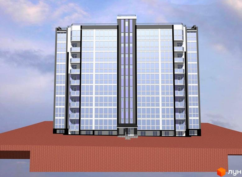 Багатоповерховий житловий будинок ЖМ Агрономічне зі скляними фасадами та балконами. Будівля розташована на цегляній основі.