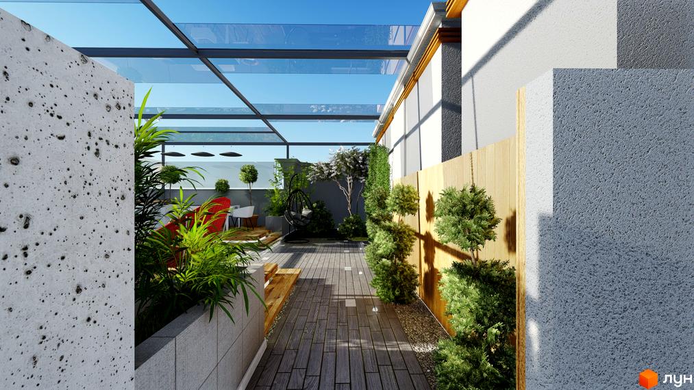 Клубний будинок „Люксембург“ з терасою та зеленою зоною. Сучасний дизайн екстер'єру та комфортна прибудинкова територія для відпочинку.