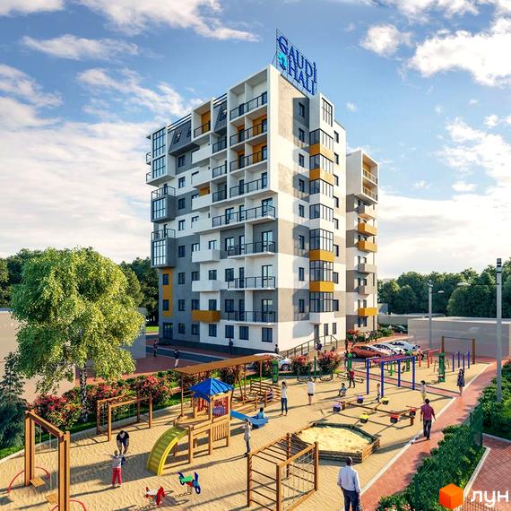 Житловий комплекс Gaudi Hall - це багатоповерхова новобудова з балконами та панорамними вікнами. На прибудинковій території облаштовано дитячий майданчик з пісочницею та гойдалками.
