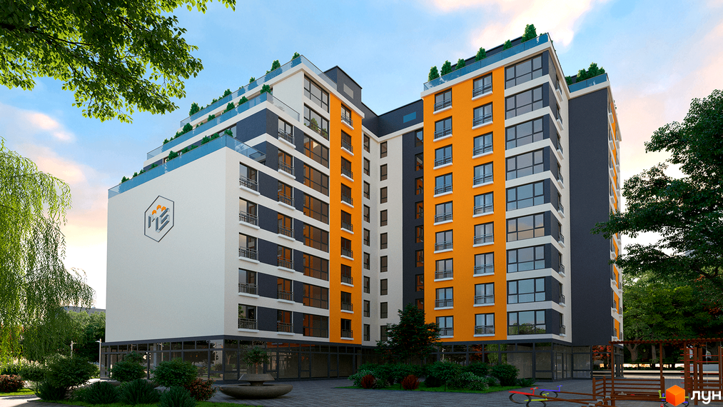 Житловий комплекс ЖК Deluxe-2 - це сучасна новобудова з яскравим фасадом, що складається з декількох секцій різної висоти, з великими вікнами та балконами. На прибудинковій території є зелені насадження та зони відпочинку.