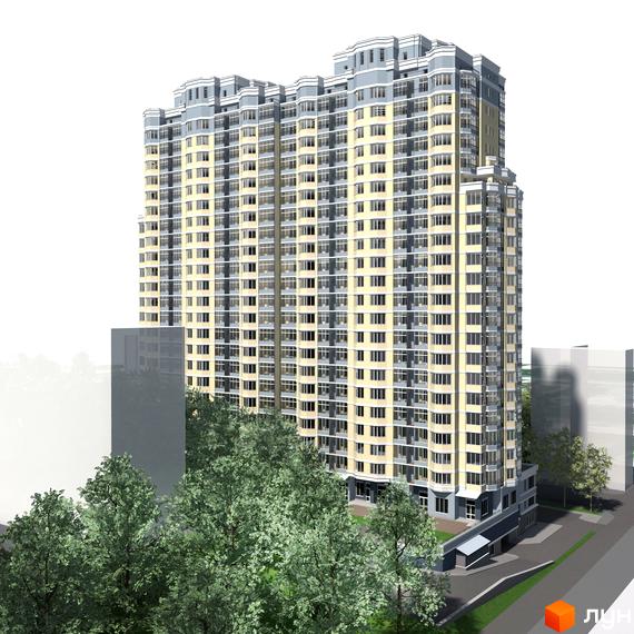 Житловий комплекс на вул. Миколи Голего, 7в, з сучасною архітектурою та прибудинковою територією з зеленими насадженнями.