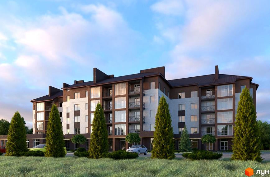 Житловий комплекс Рать - це сучасна новобудова з елегантним фасадом та просторими балконами, що оточена доглянутою прибудинковою територією із зеленими насадженнями.