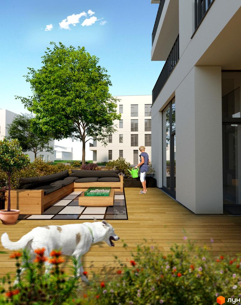 Житловий комплекс Святий Миколай: сучасна архітектура будівель та затишна прибудинкова територія з зоною відпочинку та зеленню.