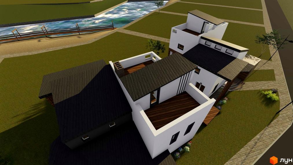 Вигляд з висоти на Котеджне містечко Осокорки Residence: білі будинки з темними дахами та велика прибудинкова територія з зеленою травою.