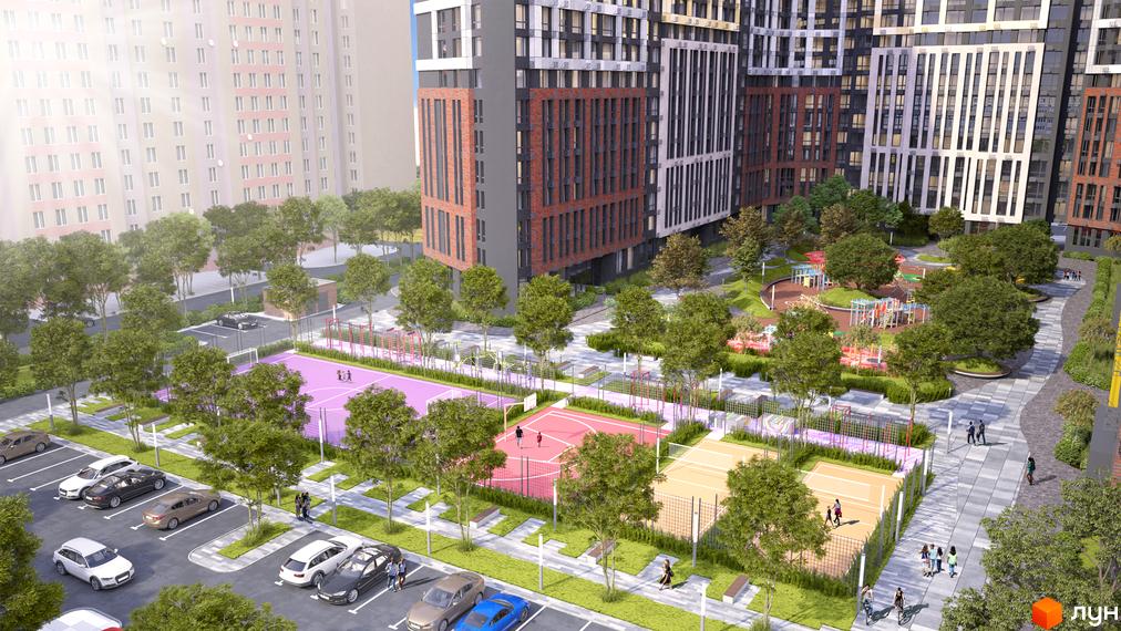 Житловий комплекс Art House з багатоповерховими будинками та упорядкованою прибудинковою територією, що включає спортивні майданчики та зони відпочинку.