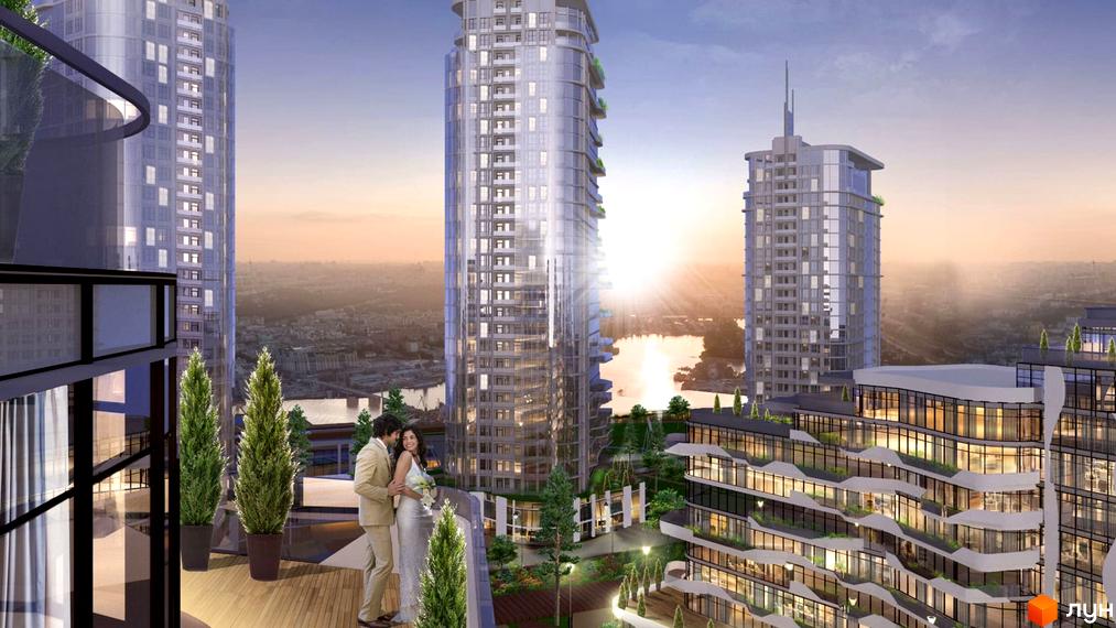 Житловий комплекс Lipki Island City Resort – це сучасна архітектура з панорамними вікнами та зеленою прибудинковою територією. Насолоджуйтесь краєвидами з власної тераси.