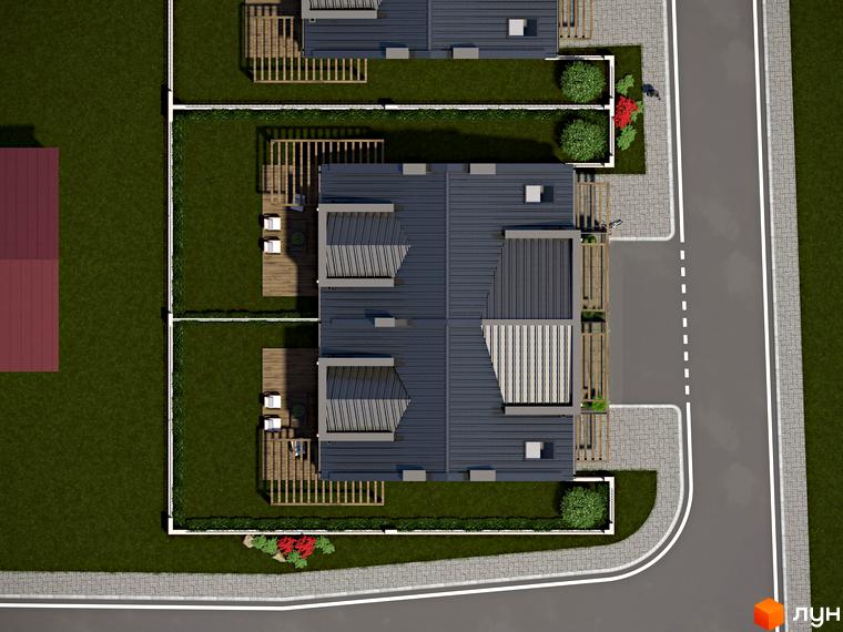 Вигляд зверху на дуплекси в Містечку котеджів 