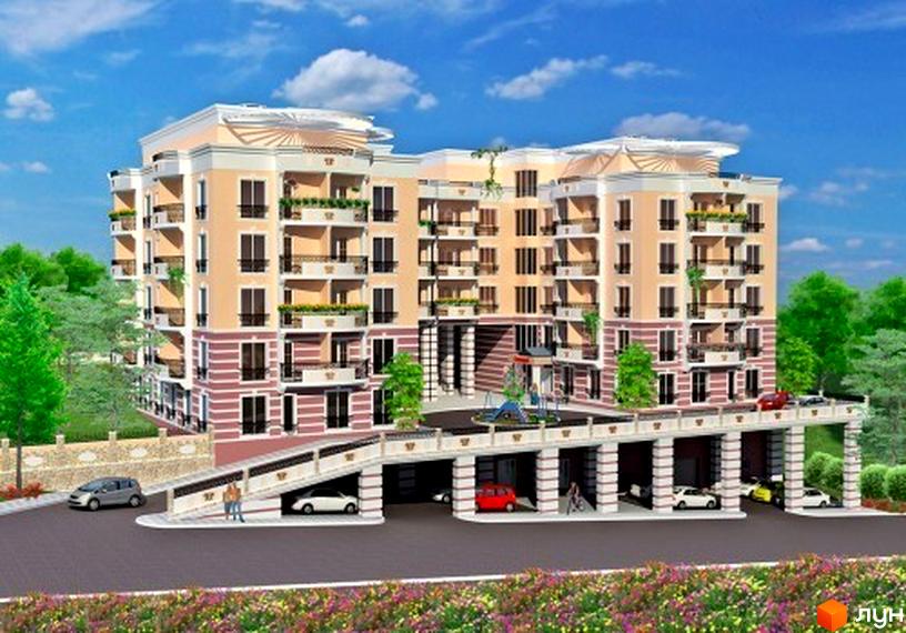 Житловий комплекс Посольський - багатоповерхова новобудова з балконами та паркінгом. Територія облаштована дитячим майданчиком та зеленими насадженнями.