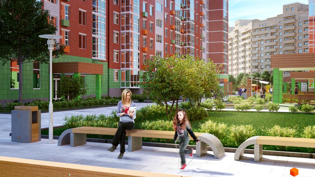 Зображення Житлового комплексу Райдужний. На фото будівля з прибудинковою територією, де відпочивають мешканці.