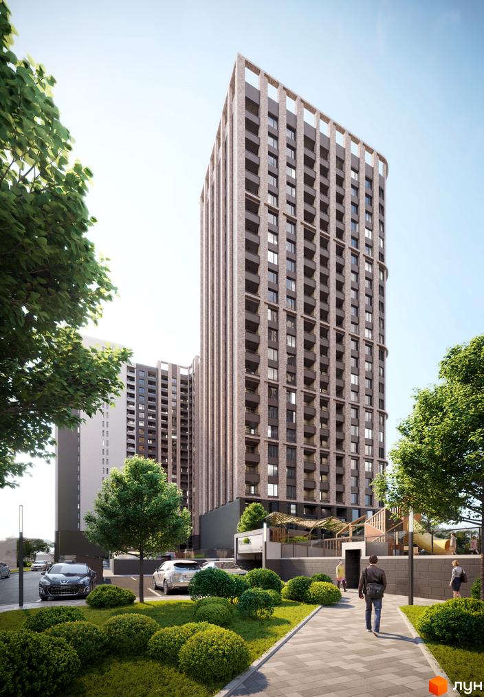 Житловий комплекс Modern – це висотна цегляна новобудова з балконами та прибудинковою територією з дитячим майданчиком та парковкою.