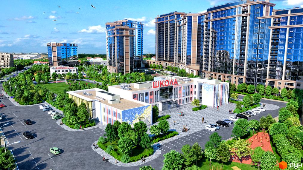 Школа в Авторському районі. Новобудова з великою прибудинковою територією, парковкою та дитячим майданчиком.