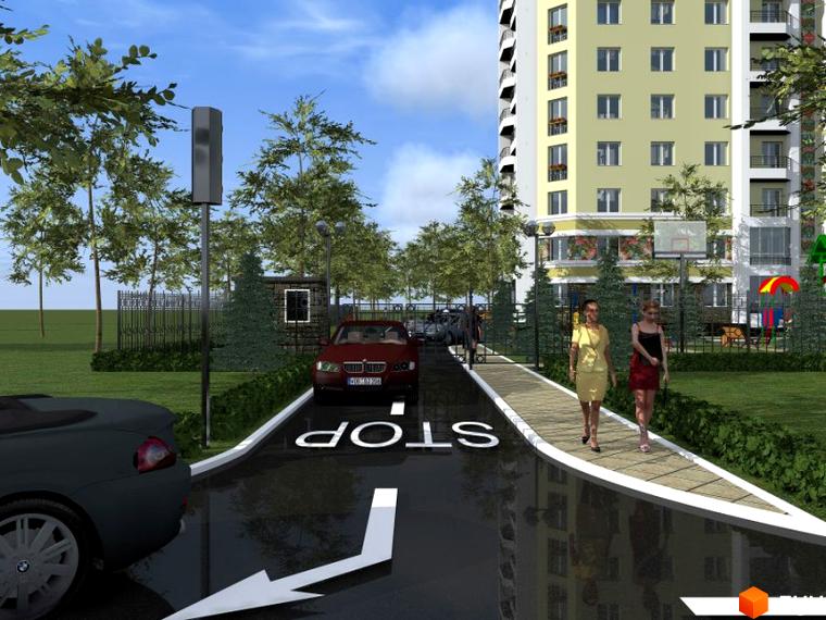 Новобудова на вулиці Миру, 18в, з доглянутою прибудинковою територією та дитячим майданчиком. Зовнішній вигляд будинку відповідає сучасним стандартам будівництва.