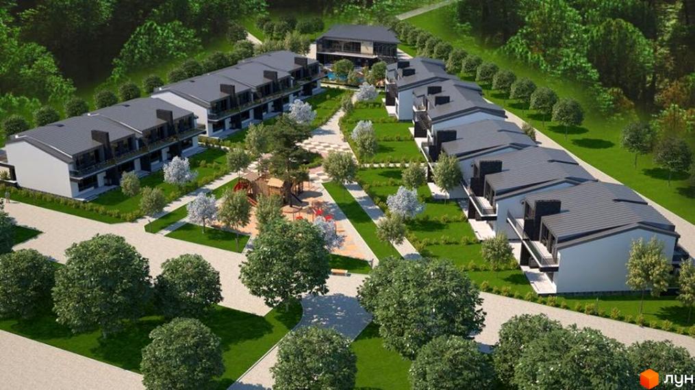 Клубне містечко „Троянда на Граніті“ – це сучасний житловий комплекс з таунхаусами та розвиненою прибудинковою територією, що включає дитячий майданчик та зелені зони.