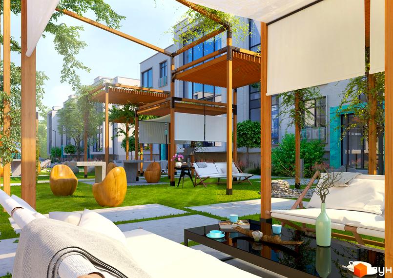 Житловий комплекс Ібіс: сучасні будинки з просторою прибудинковою територією, зоною відпочинку та озелененням.