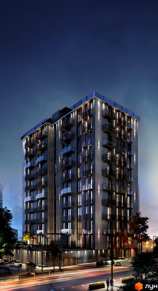 Житловий комплекс Бісквітний – це сучасна новобудова з балконами та підсвіткою фасаду. Навколо будинку облаштована прибудинкова територія з деревами та освітленням.