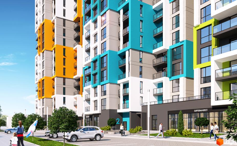 Житловий комплекс Південний – це яскрава новобудова з різнокольоровими фасадами та сучасними балконами. На прибудинковій території розташовані дерева та паркувальні місця.