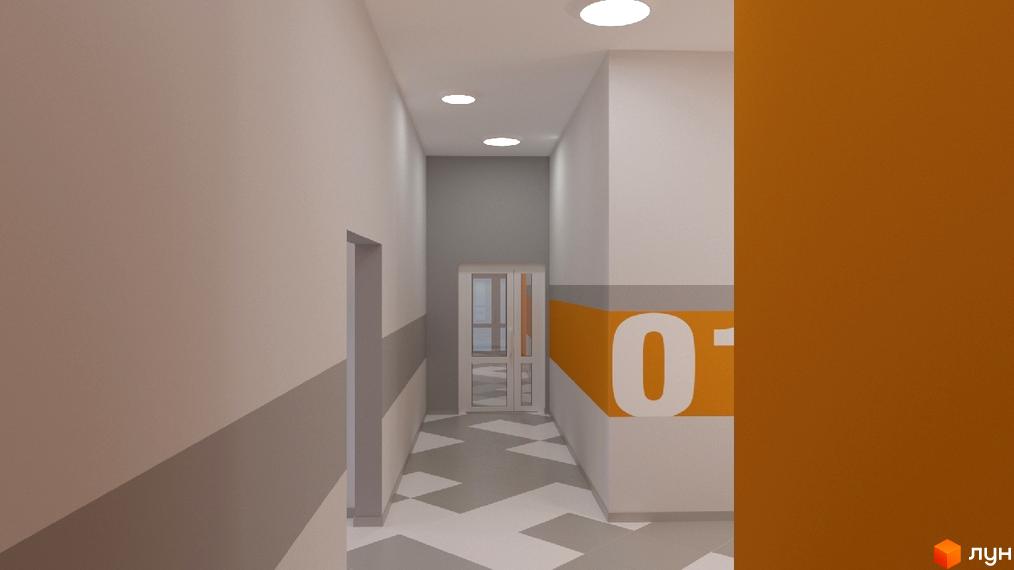 Комплекс Orange City. Коридор з дверима та написом 