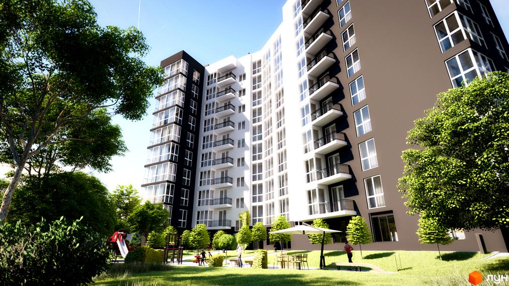 Житловий комплекс Kaiser Park - це сучасна новобудова з біло-темними фасадами, балконами та великими вікнами. На прибудинковій території розташований зелений сквер з дитячим майданчиком та зонами відпочинку.