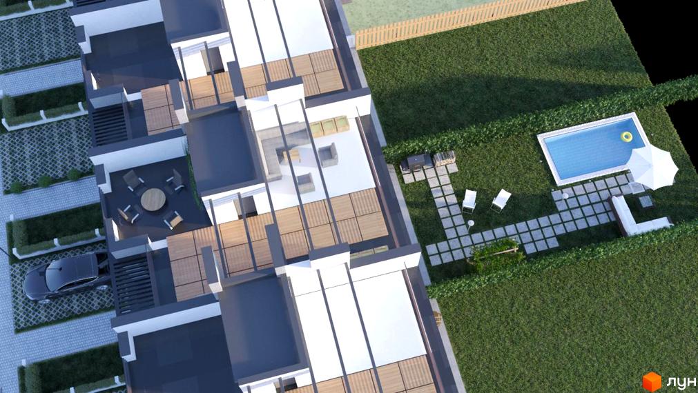 Таунхауси DreamVille з басейном та зеленим подвір'ям. Зовнішній вигляд будинку та прибудинкової території.