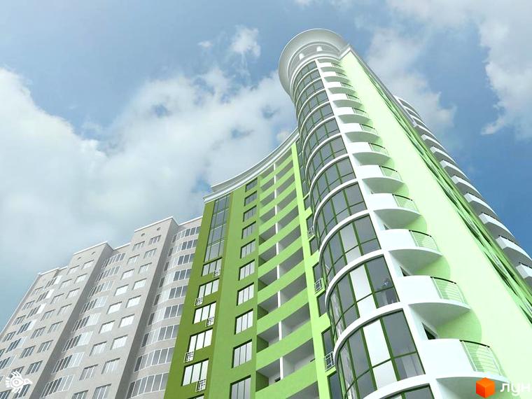 Житловий комплекс Волгоградський: фасади будинків з панорамними вікнами та балконами. Зовнішній вигляд новобудови.