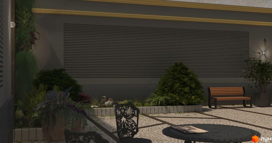 Житловий комплекс Вентімілья: сучасний фасад будівлі та затишна прибудинкова територія з ландшафтним дизайном і місцями для відпочинку.