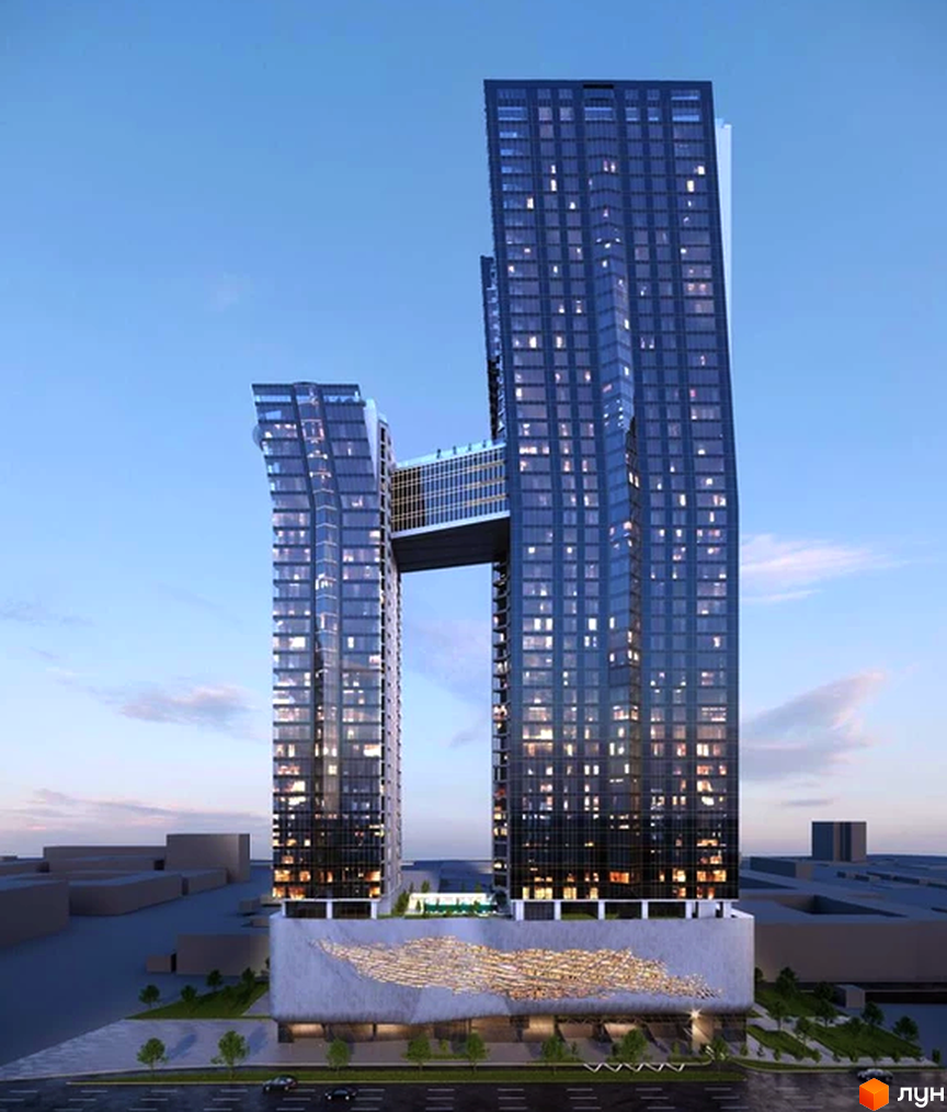 50 Avenue - це унікальний житловий комплекс з двома висотними вежами, з'єднаними скляним переходом. Фасад будівлі оздоблений світловідбиваючими елементами, що створює ефект мерехтіння.
