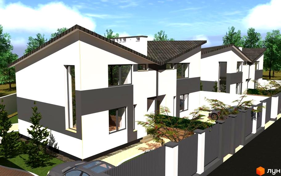 КГ Best House - сучасна новобудова з біло-сірим фасадом та прибудинковою територією з парканом та деревами.