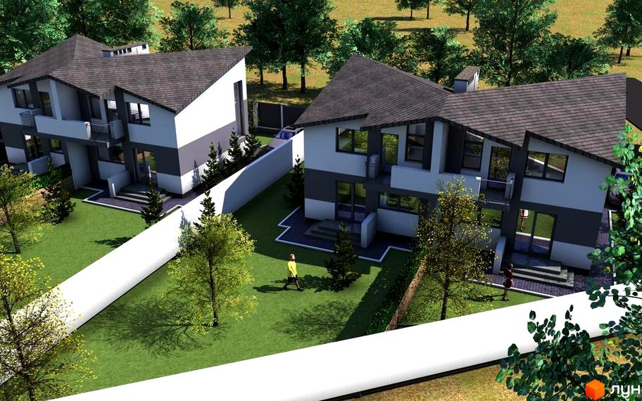 Зовнішній вигляд будинків житлового комплексу Best House з прибудинковою територією. На зображенні видно сучасну архітектуру та зелену зону навколо будинків.