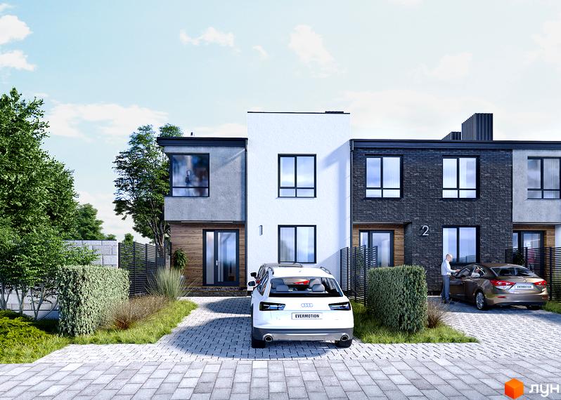 Зовнішній вигляд будинків житлового комплексу на вул. Джохара Дудаєва (Пржевальського), 6, з прибудинковою територією та автомобілями.