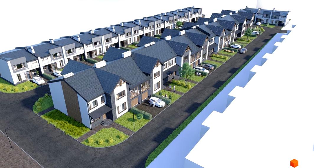 Зовнішній вигляд будинків житлового комплексу на вул. Дем'янчука, 27, з прибудинковою територією та автомобілями.