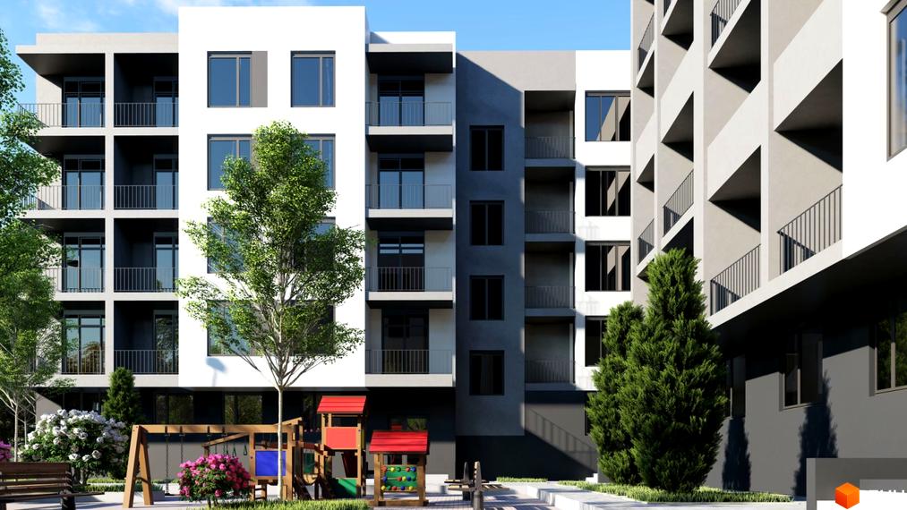 Сучасний житловий комплекс на вул. Вулецька з дитячим майданчиком та зеленими насадженнями. Зовнішній вигляд будинку з балконами та великими вікнами.