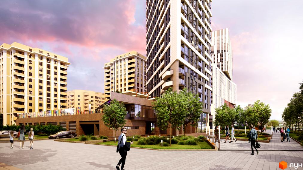 Житловий комплекс Щасливий Platinum – це сучасна архітектура з просторою прибудинковою територією та зеленими зонами. Фото новобудови демонструє комфортне життя в місті.