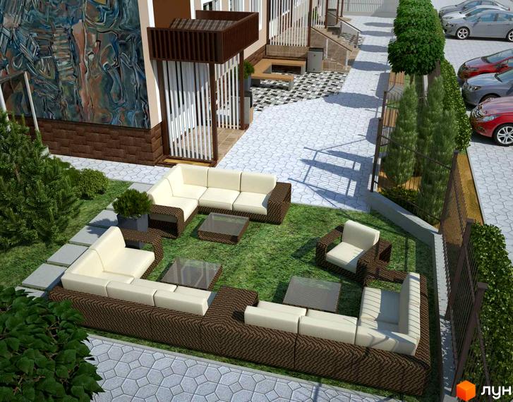 Житловий комплекс Петрівський SMART з зоною відпочинку та ландшафтним дизайном. Зовнішній вигляд будинку та прибудинкова територія.